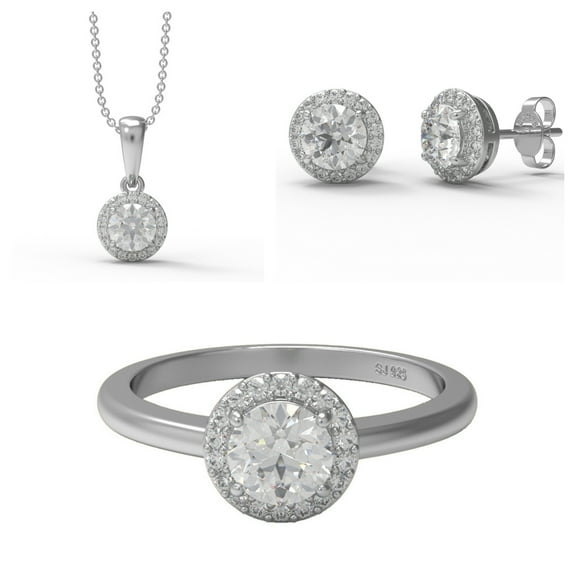 2.52 Ct Round Cut Moissanite Diamond 925 Sterling Silver Solitaire Women Ring Pendant Earring Set