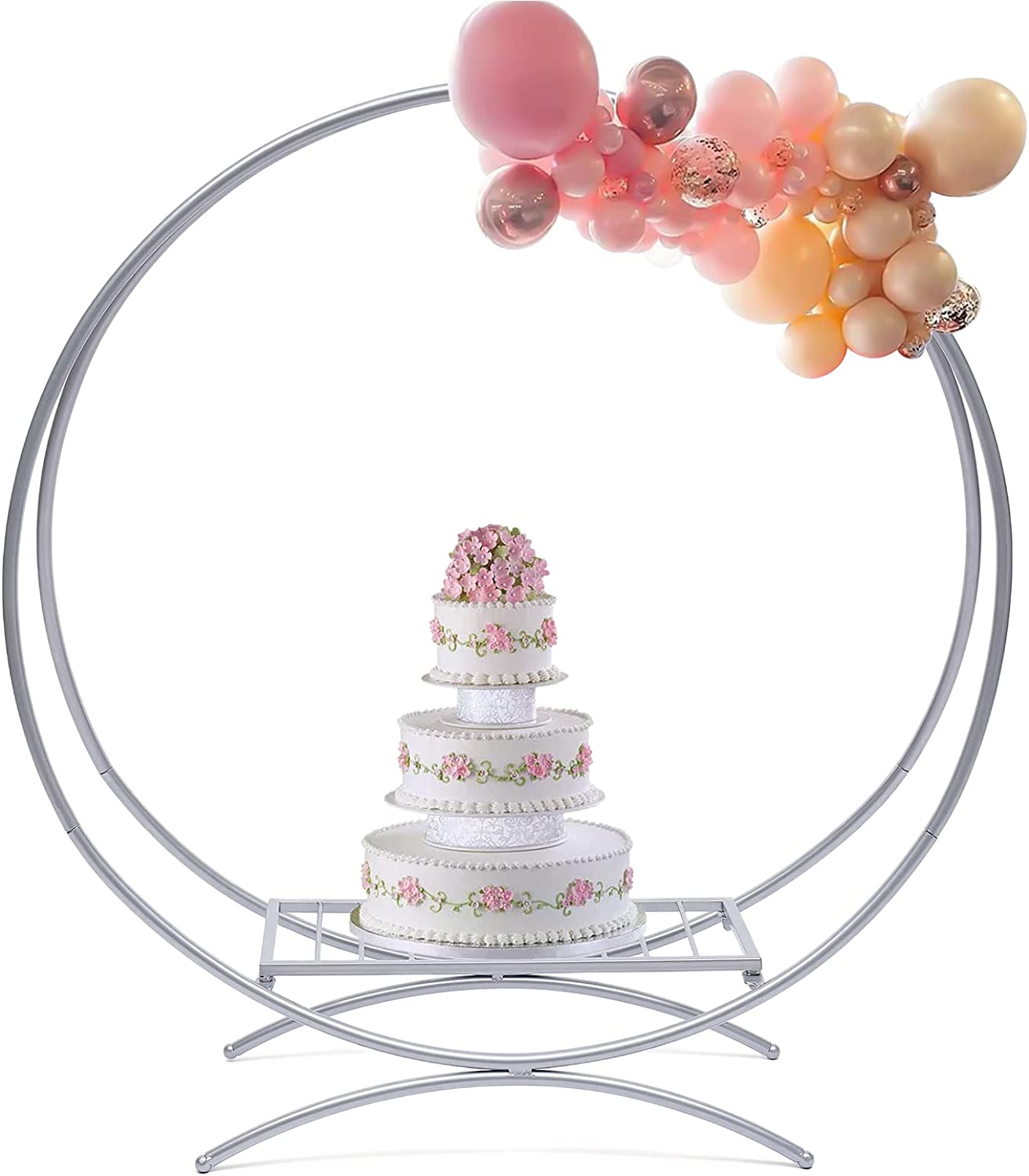 Φ 2.52 Ft Round Balloon Arch Kit, Metal Arch Stand Kit, Silvery Double