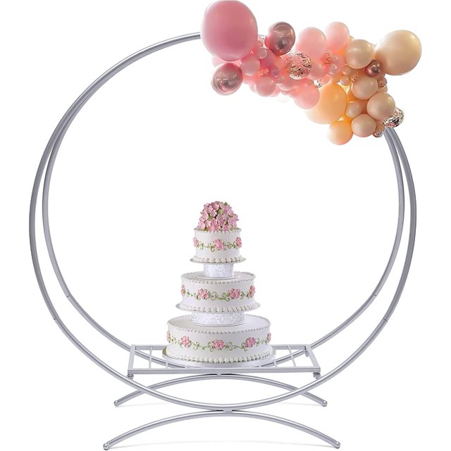 Φ 2.52 Ft Round Balloon Arch Kit, Metal Arch Stand Kit, Silvery Double