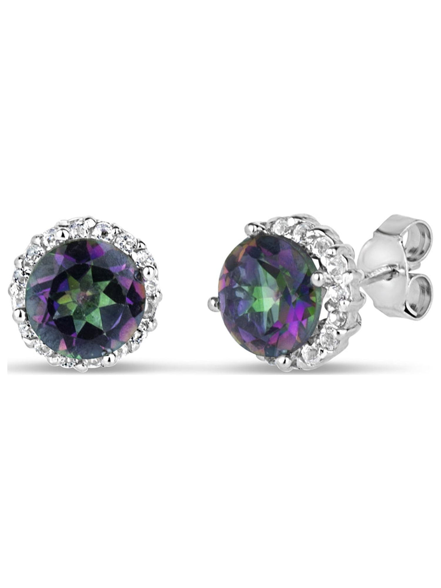 2.52 ct Mystic Fire Topaz Round Halo Stud Earrings in Sterling Silver