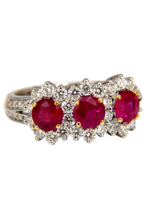 2.52ct natural vivid red ruby diamonds ring 14kt three