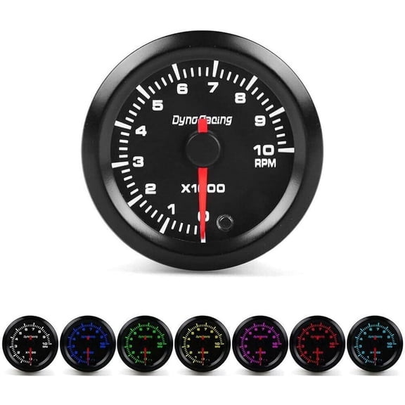 2" 52mm 7 Color LED Car Interior Pointer Tachometer Tacho Gauge Meter 0~10RPM Smoke Face for 4/6/8 Cylinder Engine 12V Gasoline Cars Vehicles