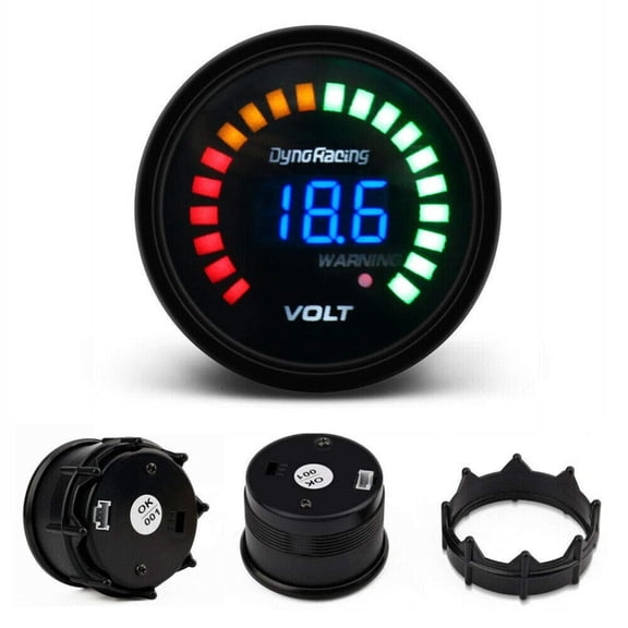 2'' 52mm Digital Analog LED Electronic Auto Car Voltage Gauge Volt Meter Smoke Face for Most 12V Gasoline Vehicle