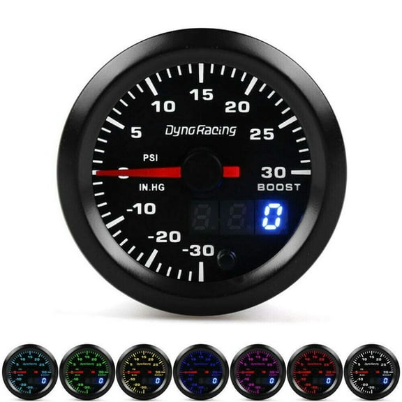 2" 52mm Digital Pointer 7 Color LED Car Turbo Boost Meter PSI Pressure Gauge Smoke Tint Face Universal for All 12V Cars Vehicles