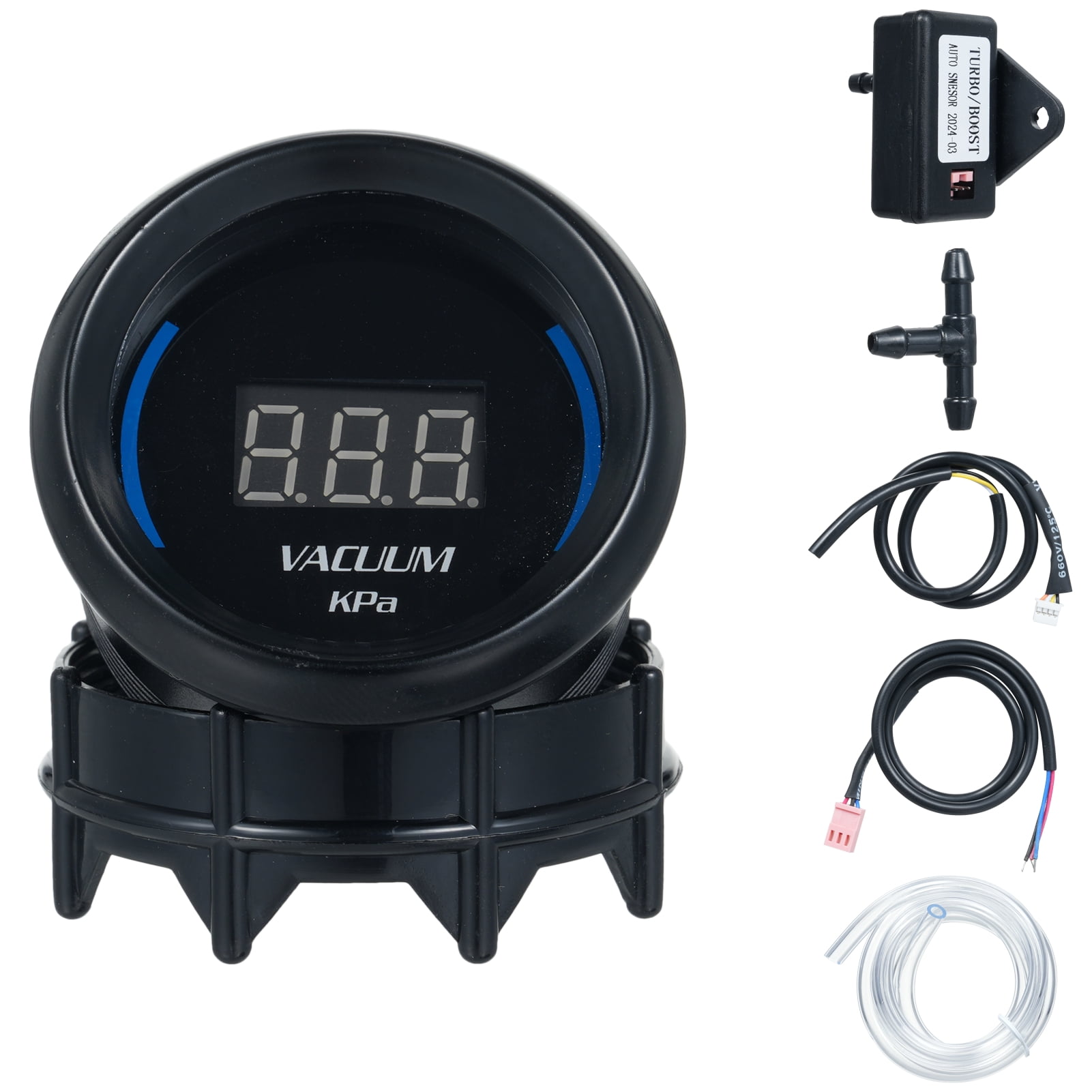 2" 52mm Digital Vacuum Gauge Kit with Blue LED Display Hose and T