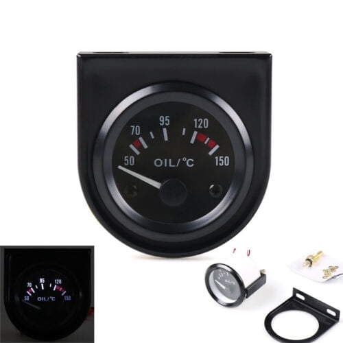 2'' 52mm White LED Pointer Car Oil Temp Temperature Gauge with Sensor Black Face