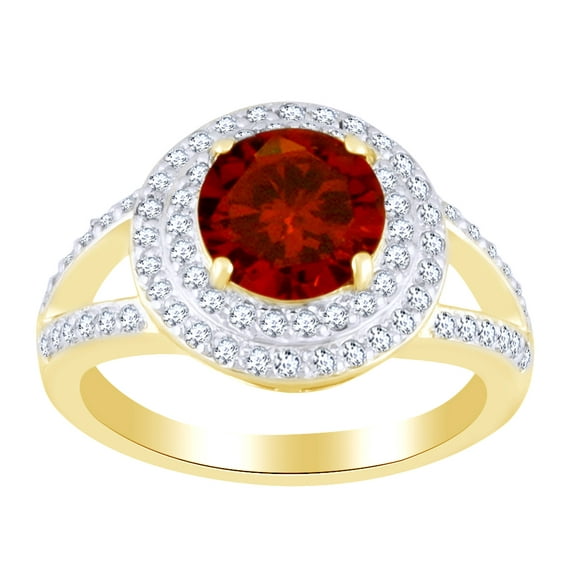 AFFY 2.54 Ct Round Cut Simulated Garnet & White Topaz Engagement Ring in 14k Yellow Gold Over Sterling Silver Ring Size - 14
