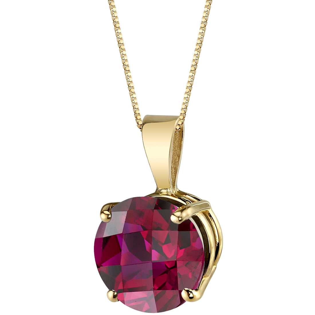14KY Gold Emerald Shape Ruby Necklace 18
