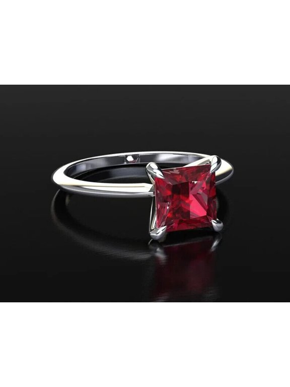2.54Ct Ruby Ring 14k White Gold Ruby Engagement Ring Princess Cut Solitaire Ring