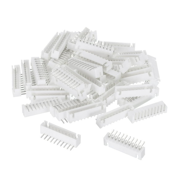 2.54mm Connector 10 Pin Male Adapter Right Angle Pin Header White Socket for Wire to Board Connection, 50 Pack