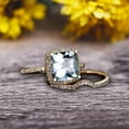 thumbnail image 1 of 2.55 Carat 7mm Cushion Cut Aquamarine Engagement Ring Anniversary Gift With Matching Band On 10k Rose Gold Halo Design, 1 of 5