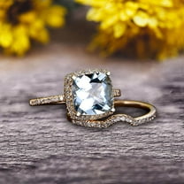 2.55 Carat 7mm Cushion Cut Aquamarine Engagement Ring Anniversary Gift With Matching Band On 10k Rose Gold Halo Design