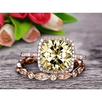 2.55 Carat Classic 7mm Cushion Champagne Diamond Moissanite wedding Bands Engagement Ring on 10k Rose Gold