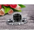 thumbnail image 1 of 2.55 Carat Cushion Cut Vintage Looking Black Diamond Moissanite Engagement Ring with Wedding Band on 10k White Gold, 1 of 5