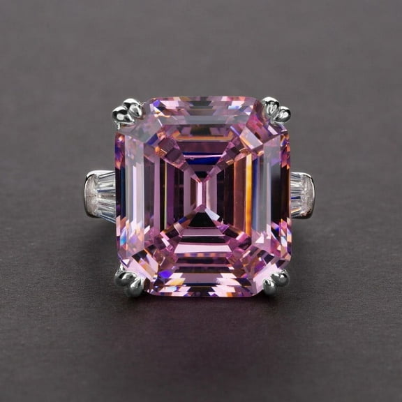 2.55 Emerlald Cut Lab Created Pink Sapphire Solitaire Women's Ring 14K White Gold Plated Silver