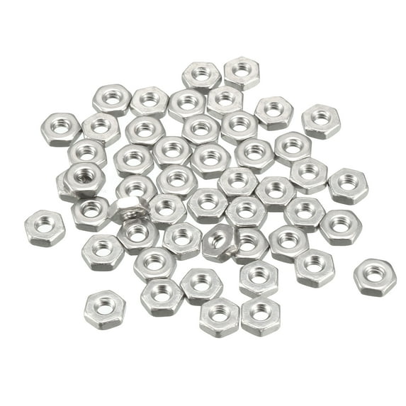 2#-56 304 Stainless Steel Hexagon Hex Nut Silver Tone 50Pcs