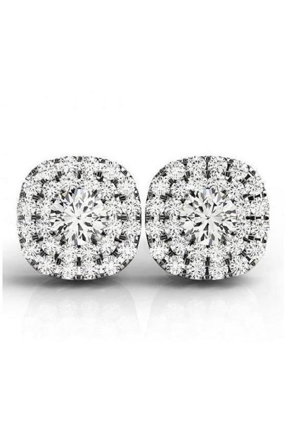 2.56 CT Round Center Diamond White Gold Halo Stud Earrings