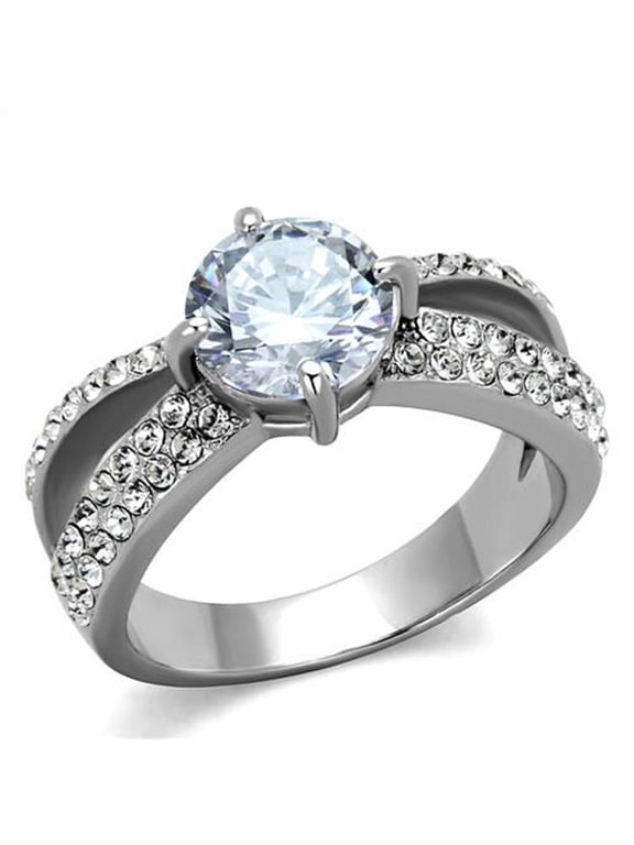 2.56 Ct Round Cut Cz Stainless Steel Split Band Engagement Ring Womens Size 7
