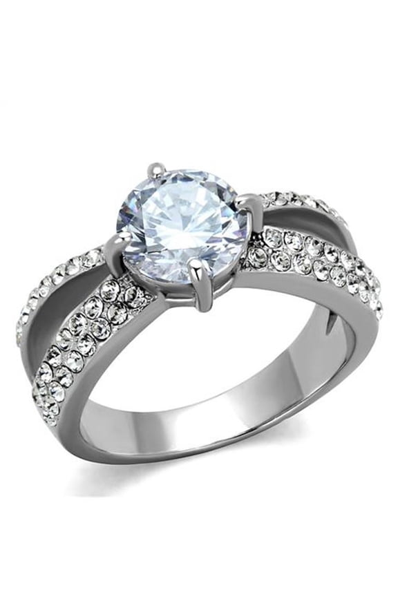 2.56 Ct Round Cut Cz Stainless Steel Split Band Engagement Ring Womens Size 7