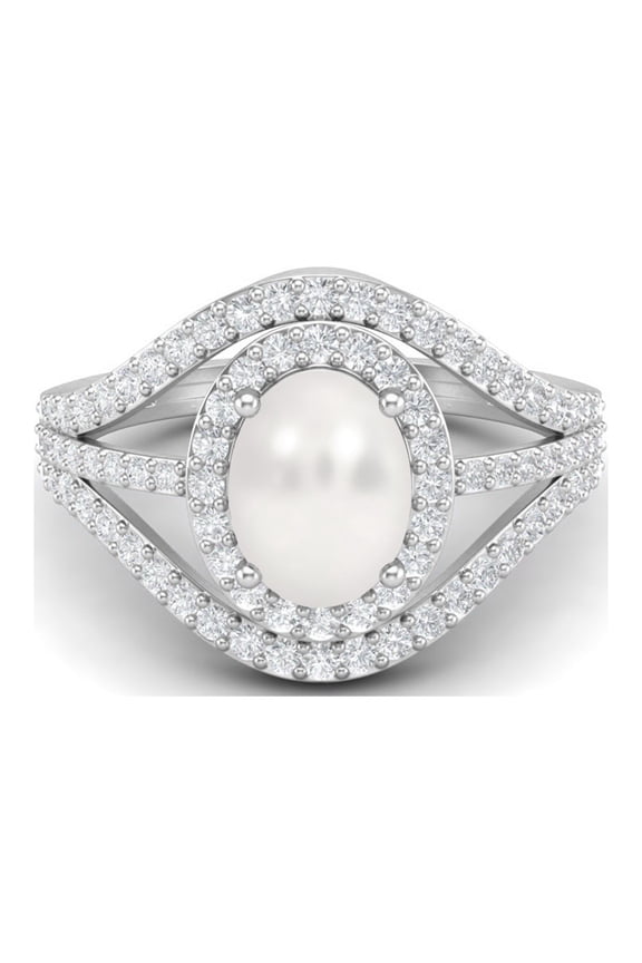 2.56 Cts Oval Shape Solitaire Pearl Gemstone Halo Three Layer 925 Sterling Silver Accent Valentines Day Gifts Ring For Women