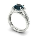thumbnail image 1 of 2.56 ct Brilliant Round Cut Natural London Blue Topaz 18K White Gold Halo Solitaire with Accents Engagement Bridal Wedding Ring Band Set size 5.25, 1 of 7