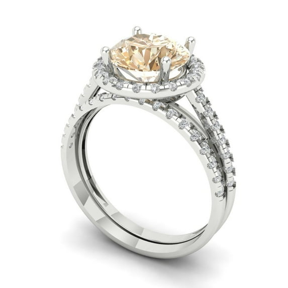 2.56 ct Brilliant Round Cut Natural Morganite 14k White Gold Halo Solitaire with Accents Engagement Bridal Wedding Ring Band Set size 4.75