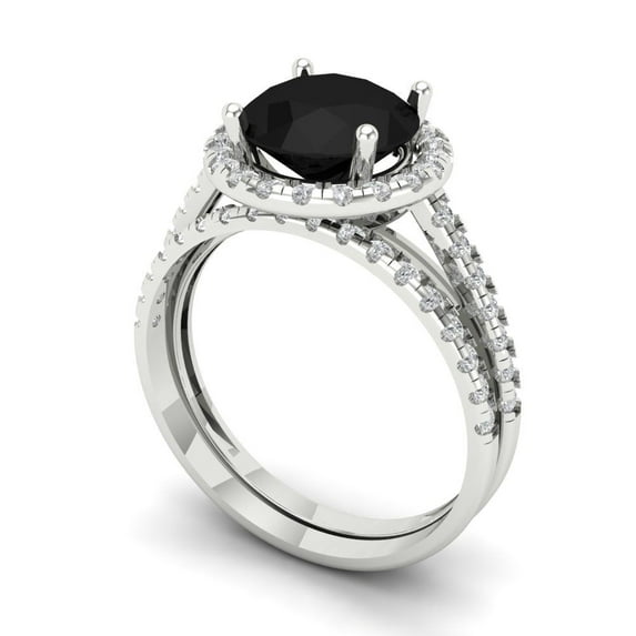 2.56 ct Brilliant Round Cut Natural Onyx 14k White Gold Halo Solitaire with Accents Engagement Bridal Wedding Ring Band Set size 10.75