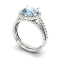 thumbnail image 1 of 2.56 ct Brilliant Round Cut Natural Swiss Blue Topaz 18K White Gold Halo Solitaire with Accents Engagement Bridal Wedding Ring Band Set size 10.25, 1 of 7