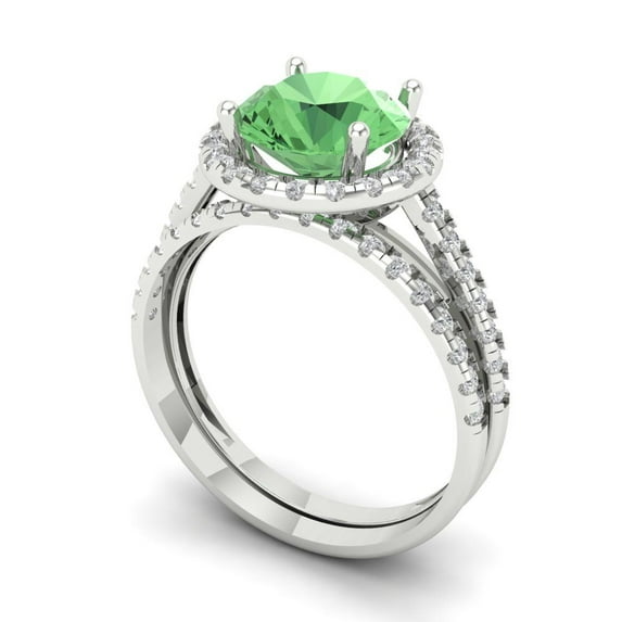 2.56 ct Brilliant Round Cut Green Zircon 14k White Gold Halo Solitaire with Accents Engagement Bridal Wedding Ring Band Set size 7