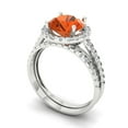 thumbnail image 1 of 2.56 ct Brilliant Round Cut Red Zircon 14k White Gold Halo Solitaire with Accents Engagement Bridal Wedding Ring Band Set size 10.25, 1 of 7
