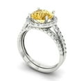 thumbnail image 1 of 2.56 ct Brilliant Round Cut Yellow Zircon 14k White Gold Halo Solitaire with Accents Engagement Bridal Wedding Ring Band Set size 10.25, 1 of 7