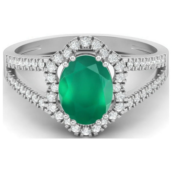 2.56 cts Green Onyx Split Shank 925 Sterling Silver Solitaire Halo Valentines Day Gifts Ring