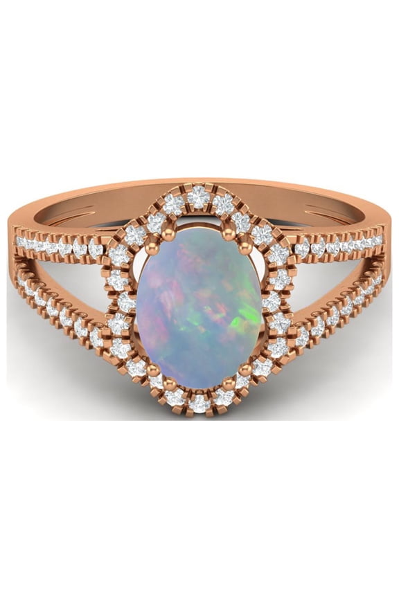 2.56 cts Opal Split Shank 925 Sterling Silver Rose Vermeil Solitaire Halo Valentines Day Gifts Ring