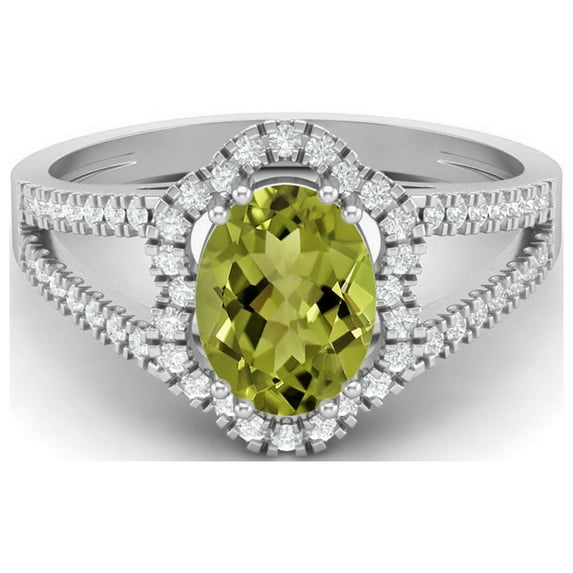 2.56 cts Peridot Split Shank 925 Sterling Silver Solitaire Halo Valentines Day Gifts Ring
