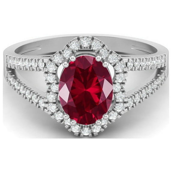 2.56 cts Ruby Glass Field Split Shank 925 Sterling Silver Solitaire Halo Valentines Day Gifts Ring