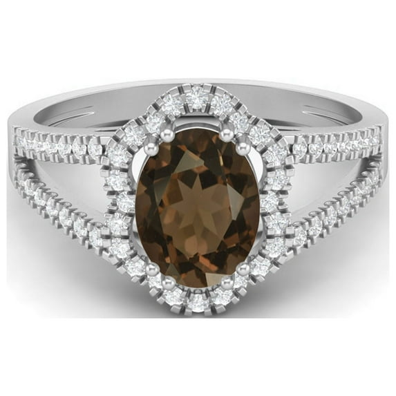 2.56 cts Smoky Quartz Split Shank 925 Sterling Silver Solitaire Halo Mother's Day Gift Ring