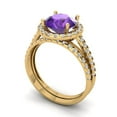 thumbnail image 1 of 2.56ct Brilliant Round Cut Natural Amethyst 18K Yellow Gold Halo Solitaire with Accents Engagement Bridal Wedding Ring Band Set size 5.25, 1 of 7