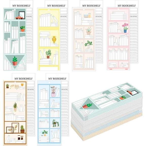 2.56x7 inch Book Tracker Bookmark 60PCS Paper Bookmarks Double-Sided Reading Page Markers Bookshelf Design Bookmark for Book Lovers