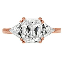 2.57 ct Emerald Cut Genuine Cultured Diamond VS1-VS2 I-J 18K Rose Gold Three-Stone Promise Wedding Statement Engagement Designer Ring size 3.5
