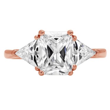 2.57 ct Emerald Cut Genuine Cultured Diamond VS1-VS2 I-J 18K Rose Gold Three-Stone Promise Wedding Statement Engagement Designer Ring size 3.5