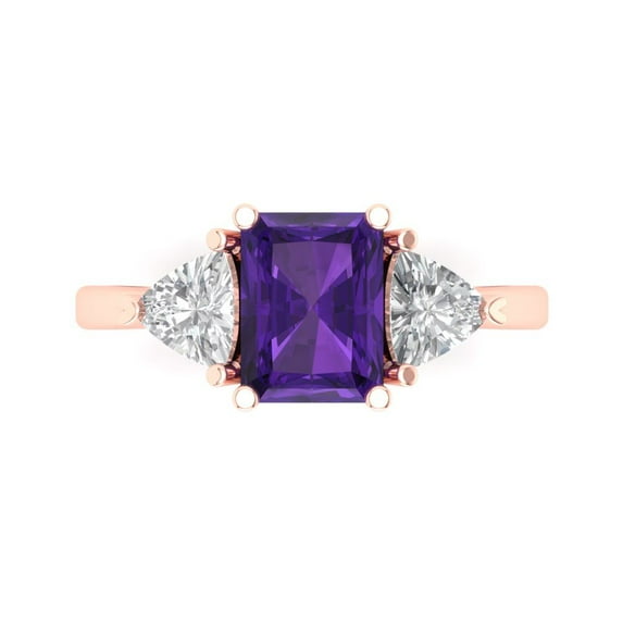 Three-Stone Engagement Ring for Women - 2.82ct Natural Amethyst in 18K Rose Gold Promise Ring