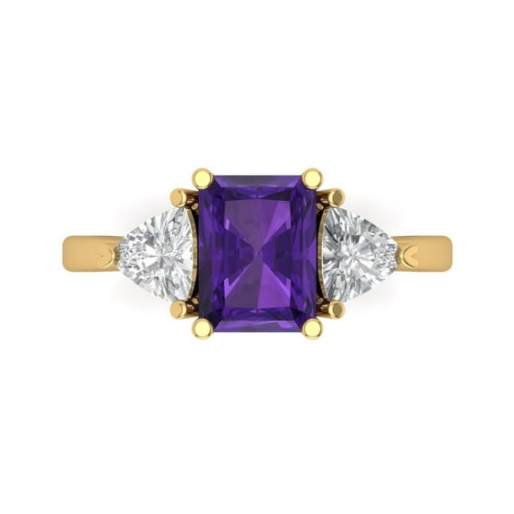 Three-Stone Engagement Ring for Women - 2.82ct Natural Amethyst in 18K Yellow Gold Promise Ring