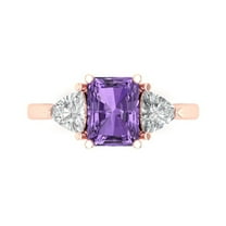 Three-Stone Engagement Ring for Women - 2.82ct Simulated Alexandrite in 18K Rose Gold Promise Ring