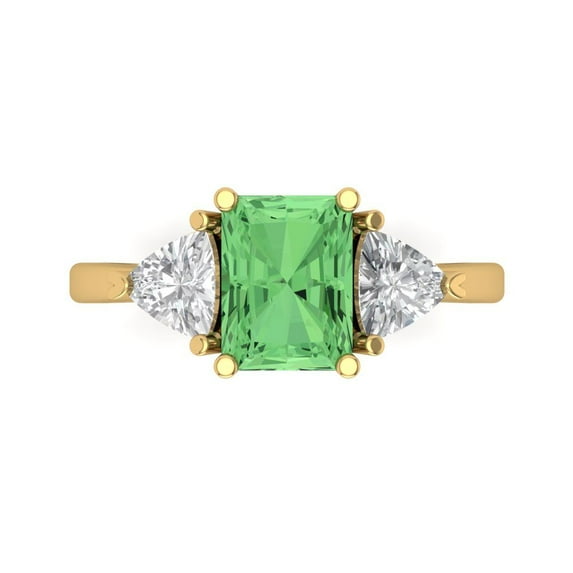 Clara Pucci 14K Yellow Gold Solid Gold Green Three-Stone Anniversary Ring for Women - 2.82 cttw Emerald Cut