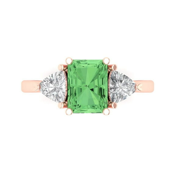 2.82 ctw 3 Stone Anniversary Ring for Women | Emerald Cut Simulated Green Diamond | Hyperallergenic Solid 18K Rose Gold