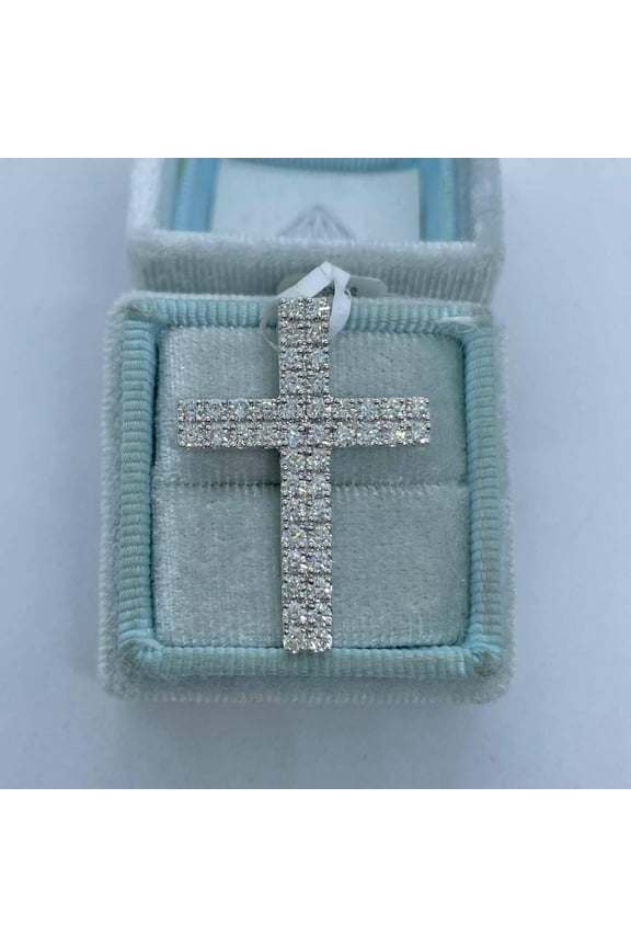 2.58 Ct Real Moissanite Cross Pendant, 14K White Gold Plated, Sterling Silver Necklace, Religious Jewelry,Gift for Her, Elegant Cross Charm