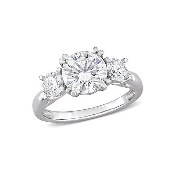 2.59 Carat (Ctw) Lab-Created Three-Stone Round Moissanite Engagement Ring in 10K White Gold for Women