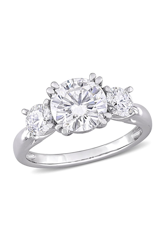 2.59 Carat (Ctw) Lab-Created Three-Stone Round Moissanite Engagement Ring in 10K White Gold for Women