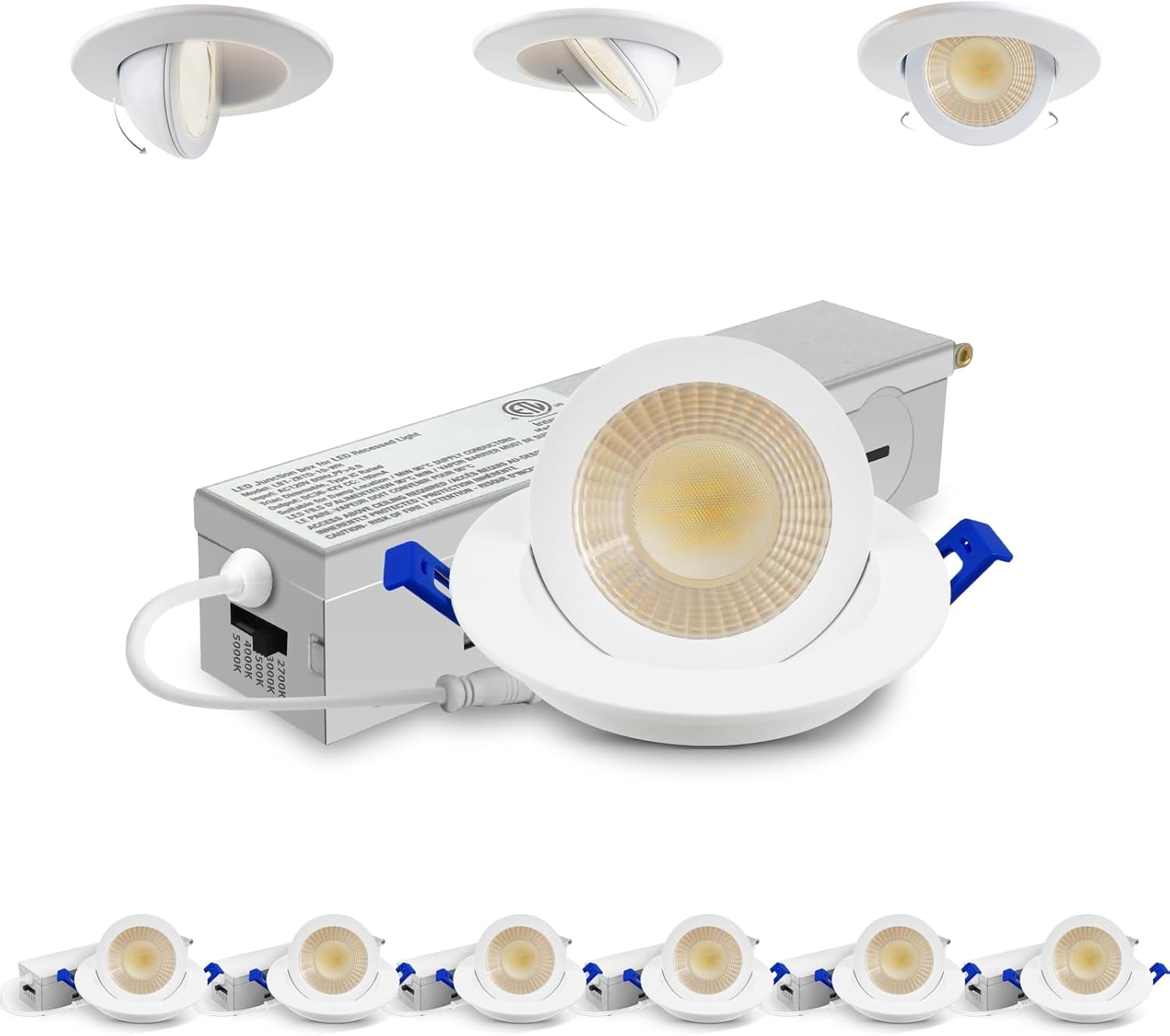 2 In 5CCT Gimbal Led Recessed Lighting with Junction Box, 360°+90 ...