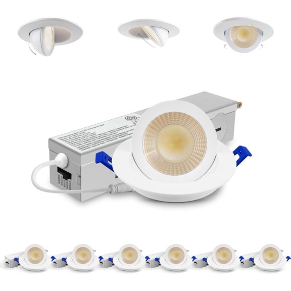 2 In 5CCT Gimbal Led Recessed Lighting with Junction Box, 360+90 Adjustable Recessed Can Lights, 2700K/3000K/3500K/4000K/5000K Selectable, 5W Eqv 50W, 550LM Brightness - ETL (White,6 Pack)